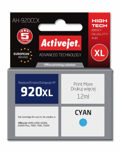 Activejet AH-920CCX Ink Cartridge (replacement for HP 920XL CD972AE; Premium; 12 ml; cyan)