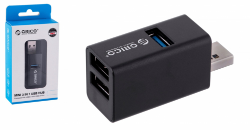 ORICO MINI HUB USB-A, 3x USB-A (2x2.0, 1x3.1), MINI-U32L-BK-BP