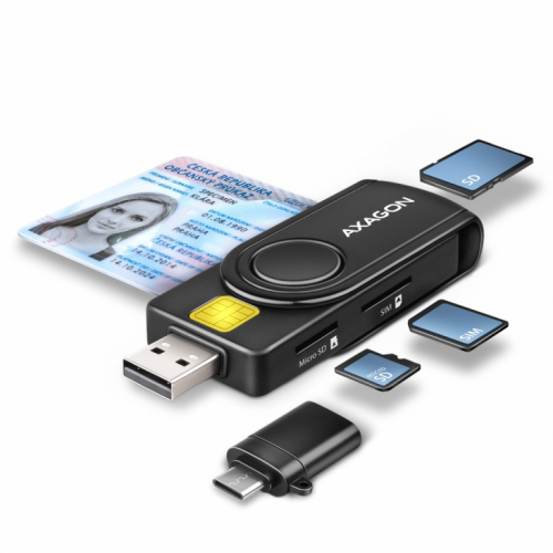 AXAGON CRE-SMP2A Compact travel USB-A + USB-C contact Smart / ID card and SD / microSD / SIM card reader