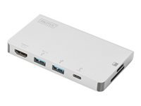 DIGITUS USB Multiport Travel Dock 6 Port 4K HDMI 2x USB-C 2x USB3.0 MicroSD SD/MMC silver