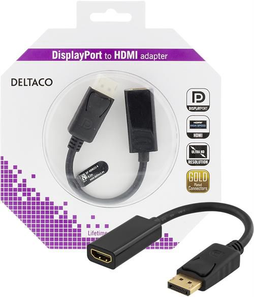DELTACO DP-HDMI43 - Adapter - DisplayPort male to HDMI female - 20 cm - black - 4K support 