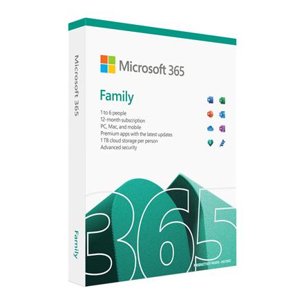 Microsoft 365 Family - Box pack (1 year) - up to 6 people - medialess, P8 - Win, Mac, Android, iOS - English - Eurozone 