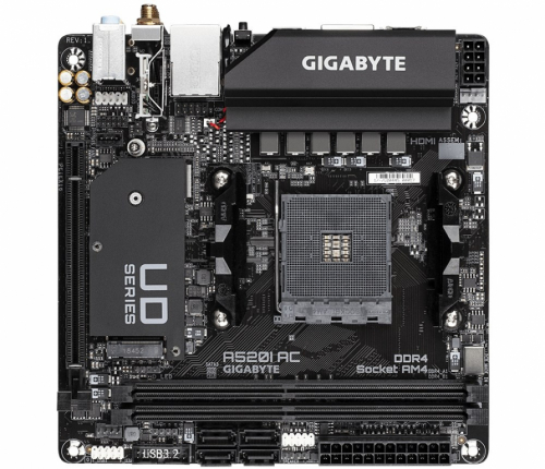 Gigabyte A520I AC Emaplaat - Supports AMD Ryzen 5000 Series AM4 CPUs, 6 Phases Digital VRM, up to 5300MHz DDR4 (OC), 1xPCIe 3.0 M.2, WIFI, GbE LAN, USB 3.2 Gen1