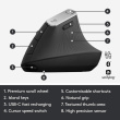 Logitech MX Vertical - Vertical mouse - ergonomic - optical - 6 buttons - wireless, wired - Bluetooth, 2.4 GHz - USB Unifying wireless receiver - graphite 