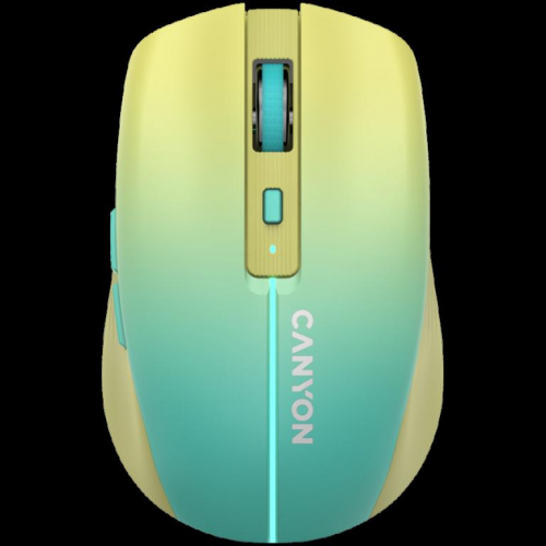 CANYON MW-44, 2 in 1 Wireless optical mouse with 8 buttons, DPI 800/1200/1600, 2 mode(BT/ 2.4GHz), 500mAh Lithium battery,7 single color LED light , Yellow-Blue(Gradient), cable length 0.8m, 102*64*35mm, 0.075kg