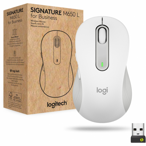 Logitech Signature M650 L for Business Mouse right-handed 5 buttons wireless Bluetooth 2.4 GHz Bolt USB receiver 342793