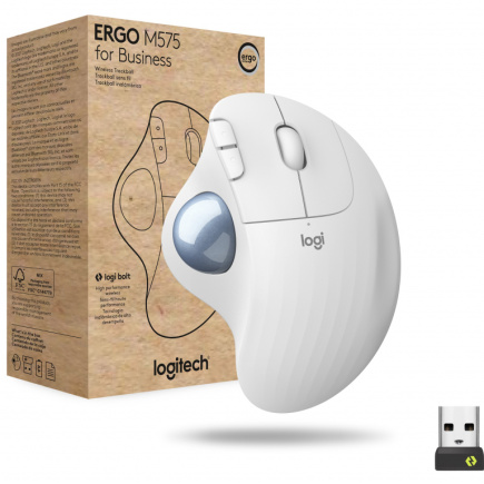 Logitech ERGO M575 for Business - Trackball - Unifying USB Receiver + Bluetooth - White