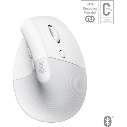 LOGITECH Lift for Mac Vertical mouse ergonomic optical 6 buttons wireless Bluetooth Bolt USB receiver off-white 342861