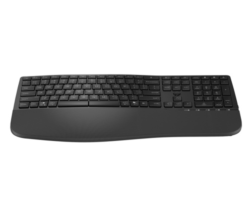 HP 685 Comfort Wireless Bluetooth Wave-Like Keyboard w/Palm Rest - Dual Mode, Sanitizable, Programmable, Adjustable Angles, Tilt - Black - US ENG