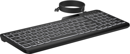 HP 405 Backlit USB-C Wired 24/7 Keyboard, Spill Resistant, Sanitizable, Programmable, Adjustable Tilt and LED brightness - Must - US ENG