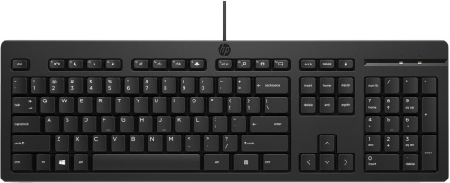 HP 125 USB Wired Keyboard, Sanitizable - Black - US ENG