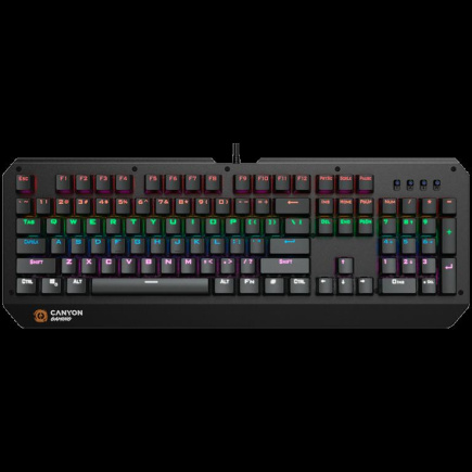 CANYON Hazard GK-6, Wired multimedia gaming keyboard with lighting effect, 108pcs rainbow LED, Numbers 104keys, EN double injection layout, cable length 1.8M, 450.5*163.7*42mm, 0.90kg, color Must