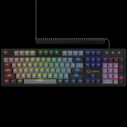 LORGAR Azar 514, Wired mechanical gaming keyboard, RGB backlight, 1680000 colour variations, 18 modes, keys number: 104, 50M clicks, linear dream switches, spring cable up to 3.4m, ABS plastic+metal, magnetic cover, 450*136*39mm, 1.17kg, Must, EN layout LORGAR Azar 514, Wired mechanical gaming keyboard, RGB backlight, 1680000 colour variations, 18 modes, keys number: 104, 50M clicks, linear dream switches, spring cable up to 3.4m, ABS plastic+metal, magnetic cover, 450*136*39mm, 1.17kg, Must, EN layout