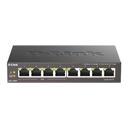 D-Link | 8-Port Gigabit PoE Switch (4xPoE) | DGS-1008P | Unmanaged | Desktop | Power supply type External