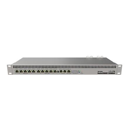 Mikrotik Wired Ethernet Router RB1100AHx4 Dude Edition, 1U Rackmount, Quad core 1.4GHz CPU, 1 GB RAM, 128 MB, 60GB M.2 SSD included, 13xGigabit LAN, 1xSerial console port RS232, 2x SATA3 ports, 2xM.2 slots, PCB Temperature and Voltage Monitor (CAPsMAN,