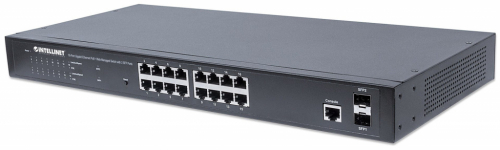 Intellinet 16-Port Gigabit Ethernet PoE+ Web-Managed Switch with 2 SFP Ports, IEEE 802.3at/af Power over Ethernet (PoE+/PoE) Compliant, 374 W, Endspan, 19