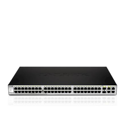 D-LINK DGS-1210-52, Gigabit Smart Switch with 48 10/100/1000Base-T ports and 4 Gigabit MiniGBIC (SFP) ports, 802.3x Flow Control, 802.3ad Link Aggregation, 802.1Q VLAN, 802.1p Priority Queues, Port mirroring, Jumbo Frame support, 802.1D STP, ACL, LLDP,