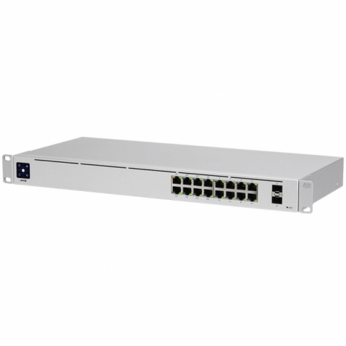 Ubiquiti USW-16-PoE 16-port Layer 2 PoE switch, 8 x GbE PoE+, 8 x GbE ports, 2 x 1G SFP ports, 42W total PoE Power, fanless, silent cooling, ESD/EMP protection, 1.3