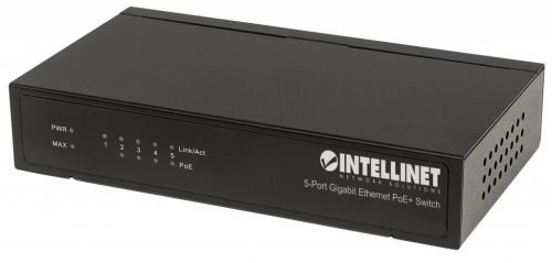 Intellinet 5-Port Gigabit Ethernet PoE+ Switch, 4 x PSE Ports, IEEE 802.3at/af Power over Ethernet (PoE+/PoE) Compliant, 60 W, Desktop