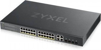 ZYXEL GS1920-24HPV2, 28 PORT SMART MANAGED POE SWITCH 24X GIGABIT COPPER POE AND 4X GIGABIT DUAL PERS., HYBRID MODE, STANDALONE OR NEBULAFLEX CLOUD, 375 WATT POE