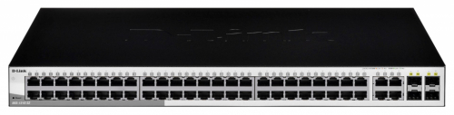 D-LINK DGS-1210-52, Gigabit Smart Switch with 48 10/100/1000Base-T ports and 4 Gigabit MiniGBIC (SFP) ports, 802.3x Flow Control, 802.3ad Link Aggregation, 802.1Q VLAN, 802.1p Priority Queues, Port mirroring, Jumbo Frame support, 802.1D STP, ACL, LLDP, Ca