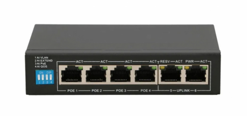 Extralink EUROS V2 | PoE Switch | 4x 100Mbps PoE/PoE+, 2x RJ45 Uplink 100Mbps, 60W