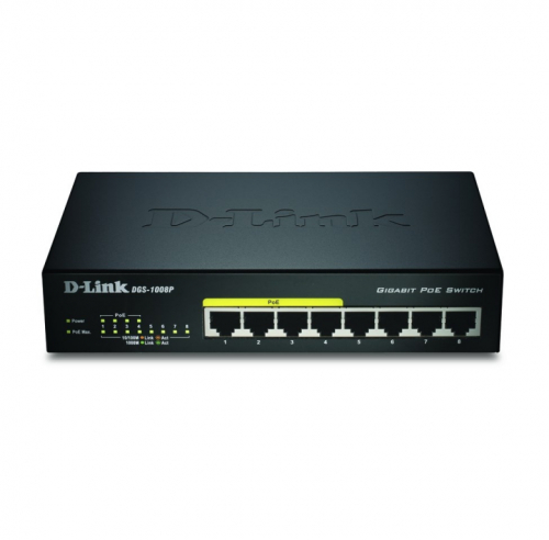 D-Link DGS-1008P/E network switch Unmanaged L2 Power over Ethernet (PoE) Black