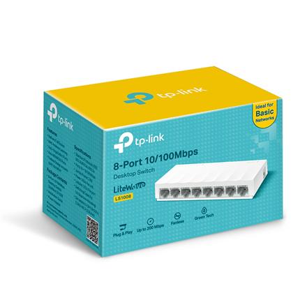 TP-LINK | 8-Port 10/100Mbps Desktop Network Switch | LS1008 | Unmanaged | Desktop | Power supply type External