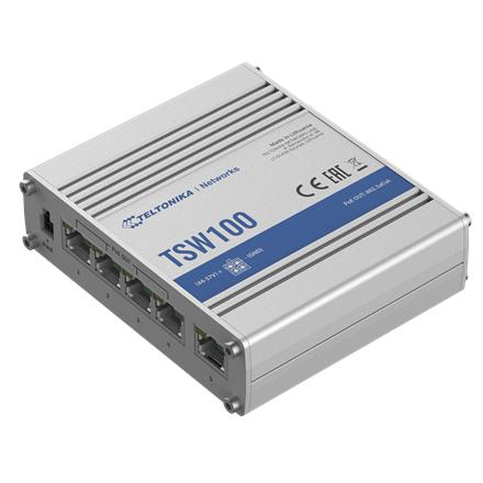 Teltonika | Industiral POE+ Swith | TSW100 | Unmanaged | Desktop | Gigabit Ethernet (copper) ports quantity 5 | Power over Ethernet (PoE) ports quantity 4 | PoE+ ports quantity 4 | 24 month(s)