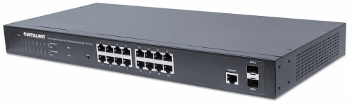 Intellinet 16-Port Gigabit Ethernet PoE+ Web-Managed Switch with 2 SFP Ports, 16 x PoE ports, IEEE 802.3at/af Power over Ethernet (PoE+/PoE), 2 x SFP, Endspan, 19