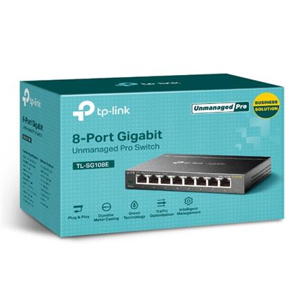 TP-LINK | Switch | TL-SG108E | Web managed | Wall mountable | Gigabit Ethernet (copper) ports quantity 8 | Power supply type External | 36 month(s)