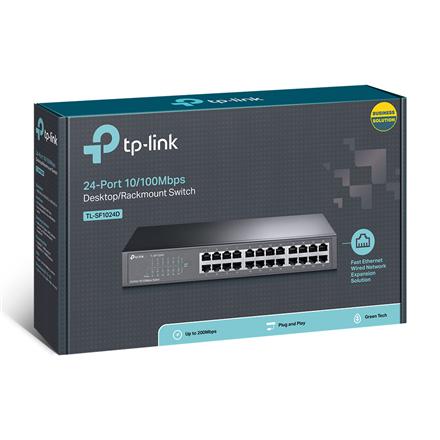 TP-LINK | Switch | TL-SF1024D | Unmanaged | Desktop/Rackmountable | 10/100 Mbps (RJ-45) ports quantity 24 | Power supply type External