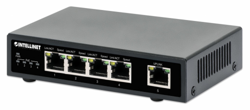 Intellinet 5-Port Gigabit Ethernet PoE+ Switch, Four PSE PoE Ports, IEEE 802.3at/af (PoE+/PoE) Compliant, PoE Power Budget up to 62 W, Desktop Format