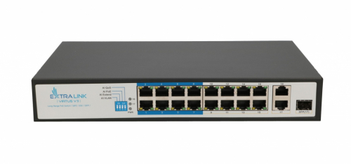 Extralink PoE Switch VIRTUS V3 16x 100Mb/s PoE/PoE+, 2x Gigabit RJ45 + 1x SFP, 150W