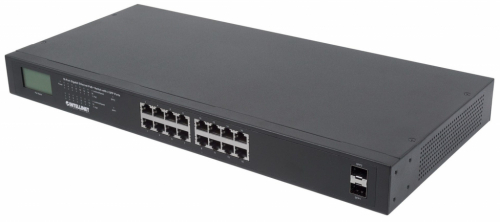 Intellinet 16-Port Gigabit Ethernet PoE+ Switch with 2 SFP Ports, LCD Display, IEEE 802.3at/af Power over Ethernet (PoE+/PoE) Compliant, 370 W, Endspan, 19