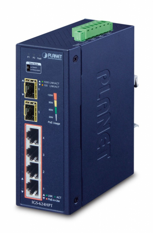 PLANET IGS-624HPT network switch Unmanaged Gigabit Ethernet (10/100/1000) Power over Ethernet (PoE) Blue