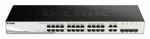 D-LINK DGS-1210-28, Gigabit Smart Switch with 24 10/100/1000Base-T ports and 4 Gigabit MiniGBIC (SFP) ports, 802.3x Flow Control, 802.3ad Link Aggregation, 802.1Q VLAN, 802.1p Priority Queues, Port mirroring, Jumbo Frame support, 802.1D STP, ACL, LLDP, Ca