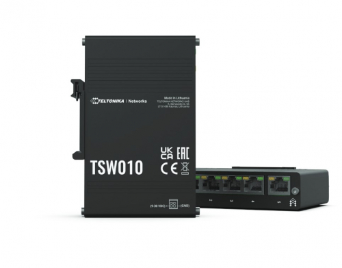 Teltonika TSW010 DIN Rain Switch 5 x Fast Ethernet (10/100) Power over Ethernet (PoE) Black