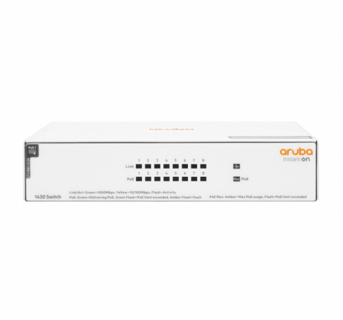 HPE Aruba Networking Aruba Instant On 1430 8G Unmanaged L2 Gigabit Ethernet (10/100/1000) Power over Ethernet (PoE) White