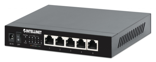 Intellinet 5-Port 2.5G Ethernet PoE+ Switch Four PSE PoE+ Ports, 10/100/1000/2500 Mbps on all Ports, 55 W PoE Power Budget, Unmanaged, Desktop Format, Wall-mount Option