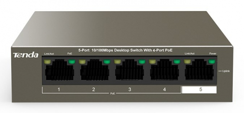 Tenda TEF1105-4-63W network switch Unmanaged Fast Ethernet (10/100) Power over Ethernet (PoE) Desktop/Wall-Mounting Grey