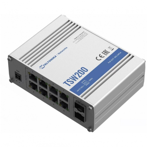 8+2P Teltonika TSW200 Industrial GSwitch 8x PoE+ (240W) 2x SFP