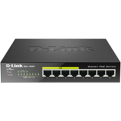 8P D-Link DGS-1008P/E Metall PoE+