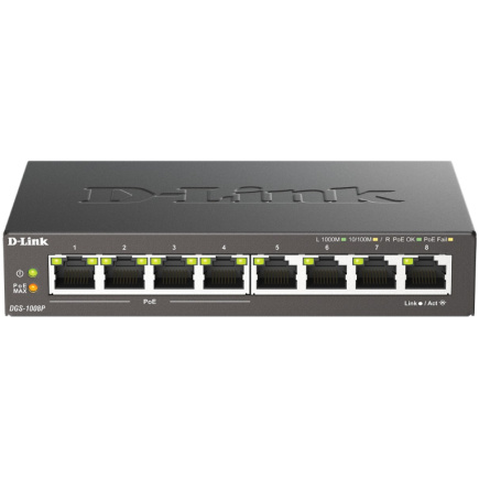 8P D-Link DGS-1008P/E Metall PoE+