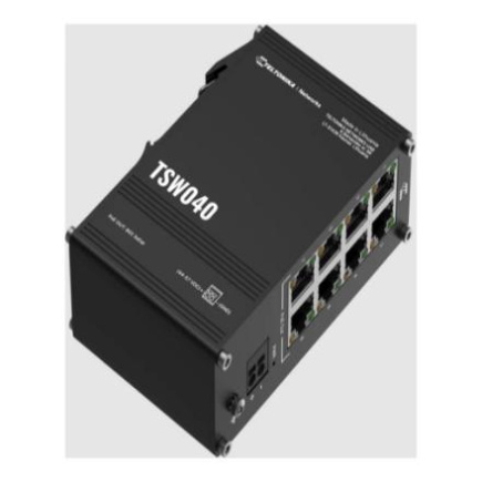 Teltonika Industrial Switch | TSW040 | Unmanaged | DIN rail mountable | 10/100 Mbps (RJ-45) ports quantity 8 | PoE+ ports quantity 8 | Power supply type 2-pin industrial DC power socket
