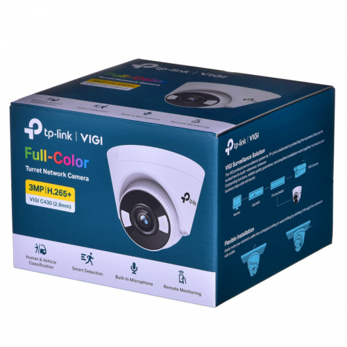 TP-LINK | VIGI 3MP Full-Color Turret Network Camera | VIGI C430 | Dome | 3 MP | 2.8 mm | Power over Ethernet (PoE) | H.265+/H.265/H.264+/H.264 | Does not apply