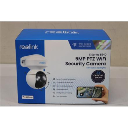 Taastatud. Reolink E Series E540 Smart 5MP PTZ WiFi Camera with Motion Spotlights, White | Reolink | Smart WiFi Camera with Motion Spotlights | E Series E540 | 23 month(s) | PTZ | 5 MP | 2.8-8/F1.6 | IP65 | H.264 | Micro SD, Max. 256 GB | UNPACKED
