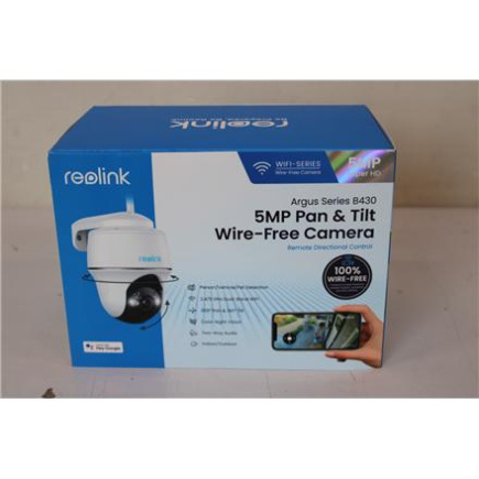 Taastatud. Reolink Argus Series B430 Smart 5MP Pan & Tilt Wire-Free Camera, Valge | Reolink Smart Pan and Tilt Wire-Free Camera | Argus Series B430 | 24 month(s) | PTZ | 5 MP | Fixed | H.265 | Micro SD, Max. 128 GB | UNPACKED, SCRATCHED