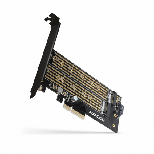 AXAGON PCI-E 3.0 PCEM2-D 4x - DUAL M.2 SSD (NVMe + SATA), dual voltage, up to 110mm SSD