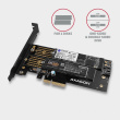 AXAGON PCI-E 3.0 PCEM2-D 4x - DUAL M.2 SSD (NVMe + SATA), dual voltage, up to 110mm SSD